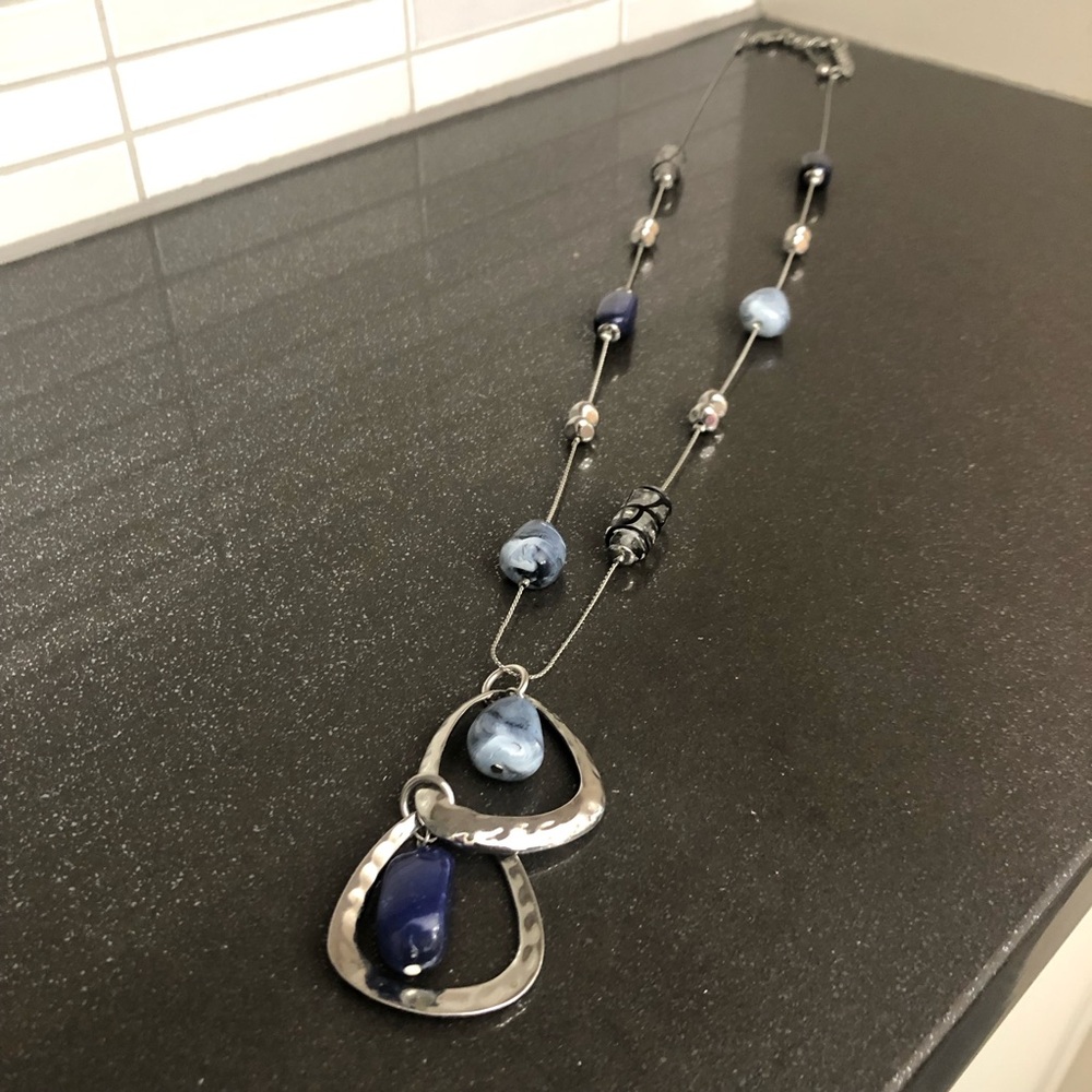 Women’s long silver and jewel necklace